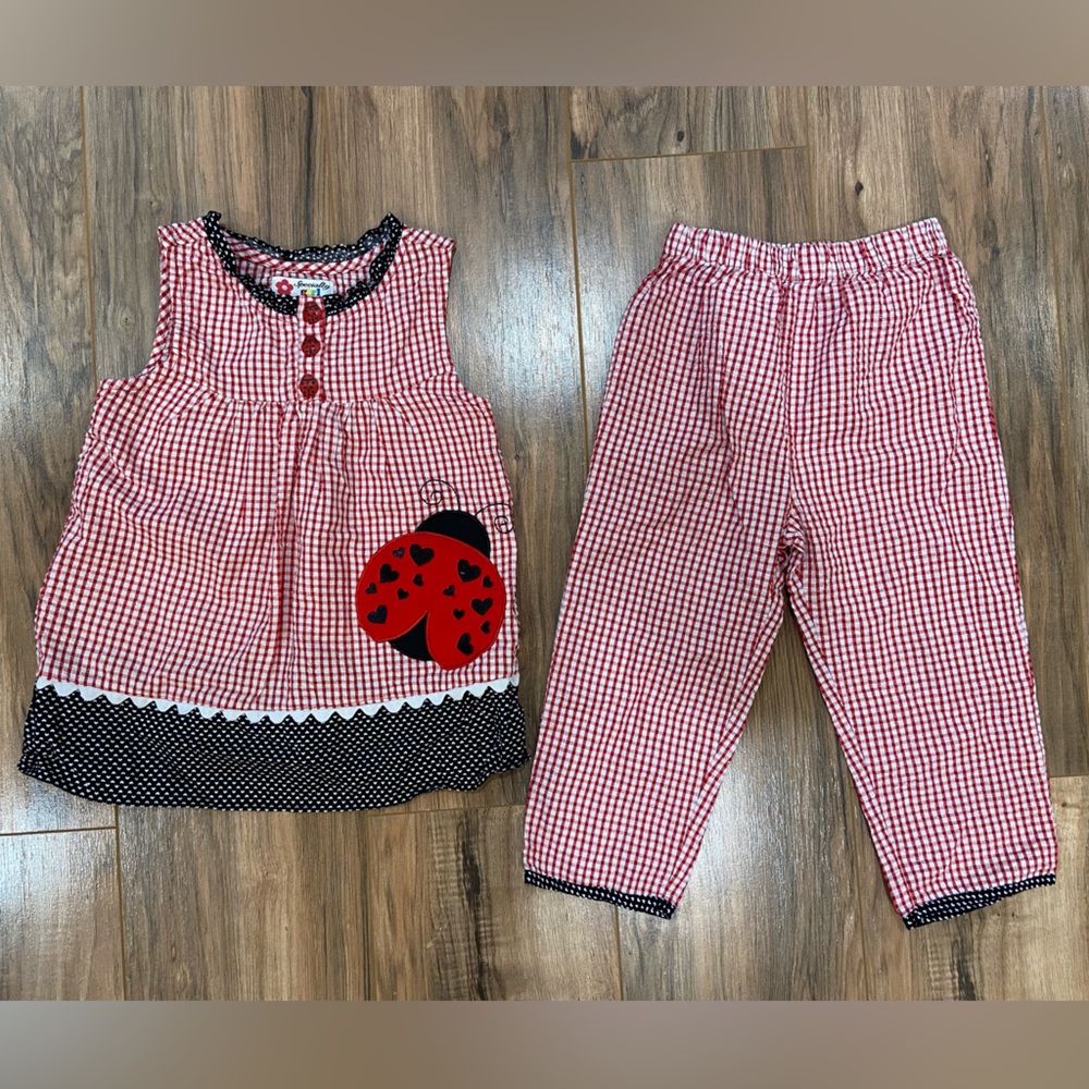 Size Girls 6 Specialy Girl Brand Red/Black Pant and Tank Set With Ladybug detail